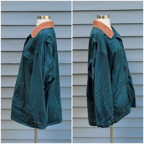 Vintage 90s y2k Outbrook Forest Green Plaid Lined Chore Work Farm Coat Jacket Lg - Picture 2 of 6